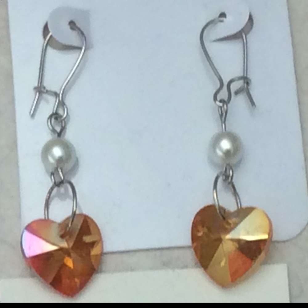 Peach  Hearts with pearl like bead